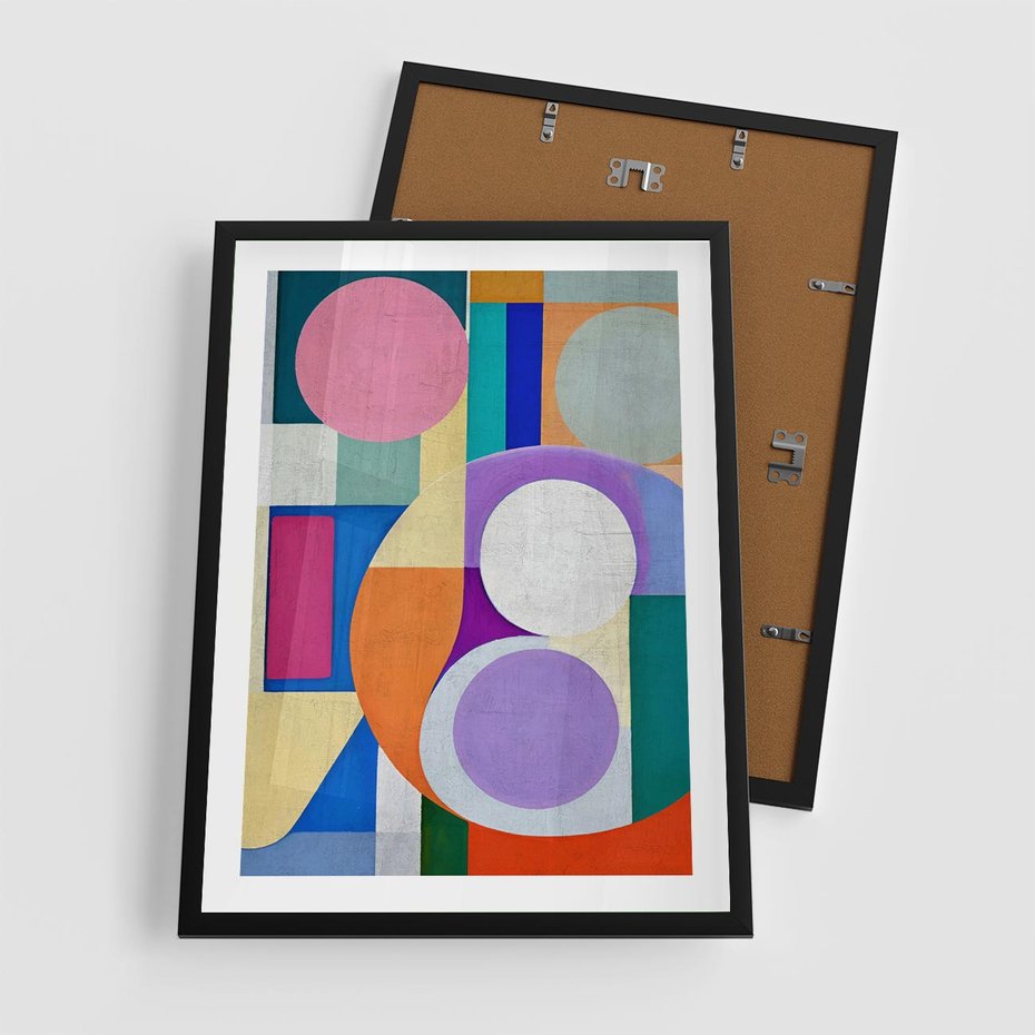 Plakat w ramie 50x70 - Migotliwe Impulsy Dźwięku - różne geometryczne formy, koła - rama czarna