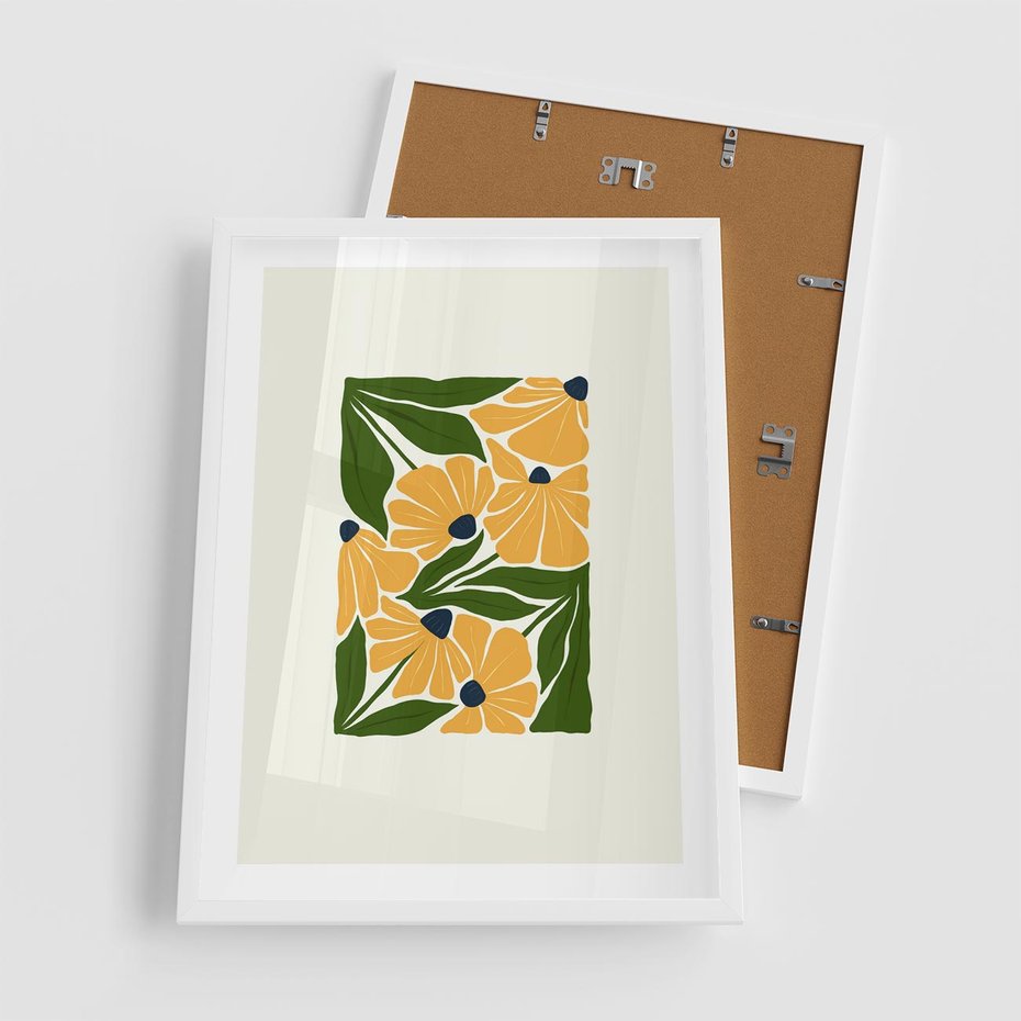 Plakat w ramie 50x70 - Świetliste Kwiaty Natury - kwiaty, nowoczesna grafika - rama biała