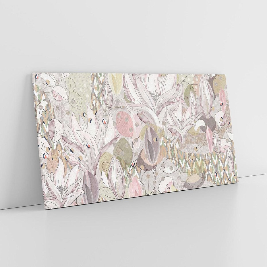 Obraz na płótnie 140x70 - Pejzaże zatajonej duszy - połączenie tekstur, roślinne motywy