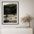 Plakat w ramie 40x50 - Ciepło i Urok Górskiego Domku - domek w górach, sepia - rama czarna