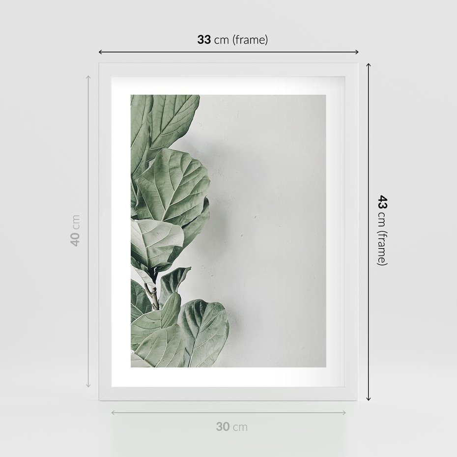 Plakat w ramie 30x40 - Minimalistyczna Harmonia: Zieleń Liści - zieone liście, kompozycja - rama biała
