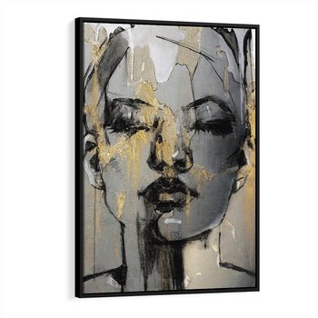 Obraz w ramie 70x100 - Kobieta - Abstrakcyjne Malowidło - złote, usta abstrakcja - rama czarna