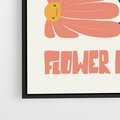 Obraz w ramie 70x100 - Retro Radość - typografia, wesołe kwiaty - rama czarna