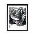 Plakat w ramie 40x50 - Zimowy Urok Drewnianego Domku - zima, drewniany domek - rama czarna