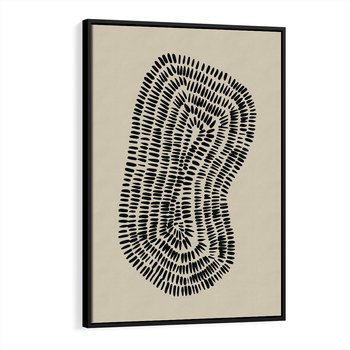 Obraz w ramie 70x100 - Nowoczesne Odbicia Wnętrza - boho plakat, czarne kropki kreski - rama czarna