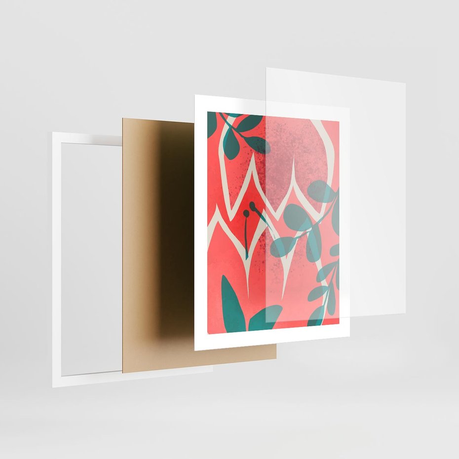 Plakat w ramie 40x50 - Migotliwe Kształty Plam - nowoczesny plakat, abstrakcyjne kwiaty - rama biała