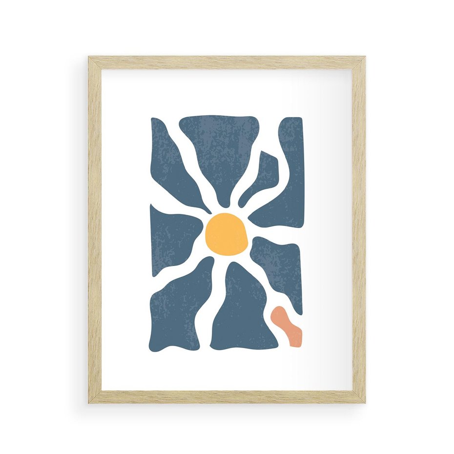 Plakat w ramie 40x50 - Kwiatowy Rezonans - nowoczesna kwiatowa grafika, styl retro - rama drewno