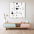 Obraz w ramie 50x50 - Nocne Zawirowania - abstrakcyjny plakat, czarne kropki i kreski - rama drewno