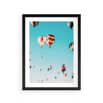 Plakat w ramie 40x50 - Balonowa Ekscytacja - balony latają w powietrzu, wyścigi balonów - rama czarna