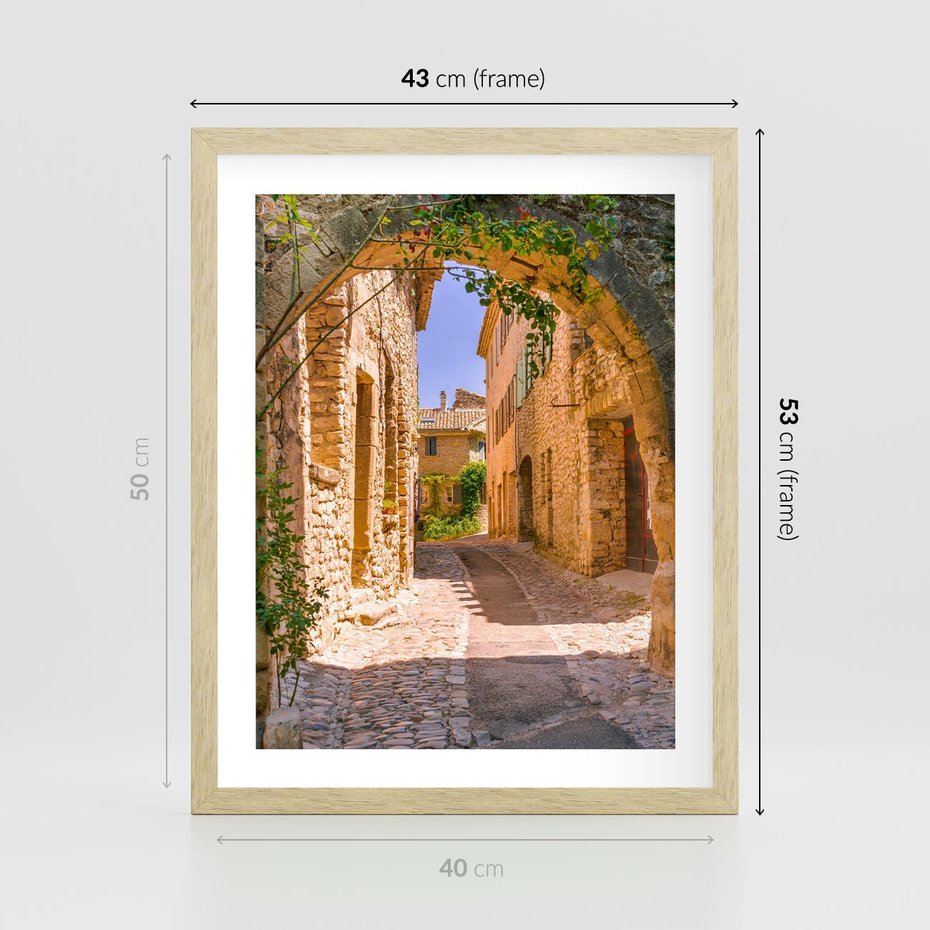 Plakat w ramie 40x50 - Malownicza uliczka w perspektywie - uliczka, perspektywa - rama drewno