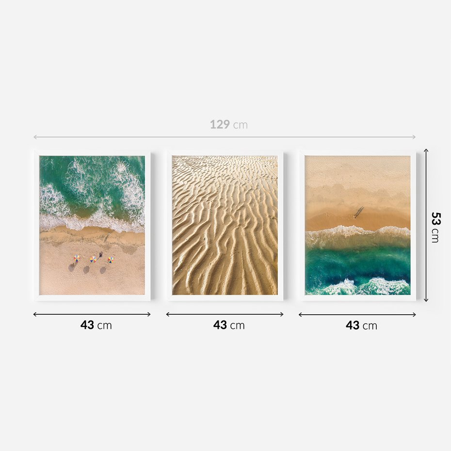 Zestaw obrazy w ramie 40x50 galeria - Plaża, boho, wakacje, morze - rama biała