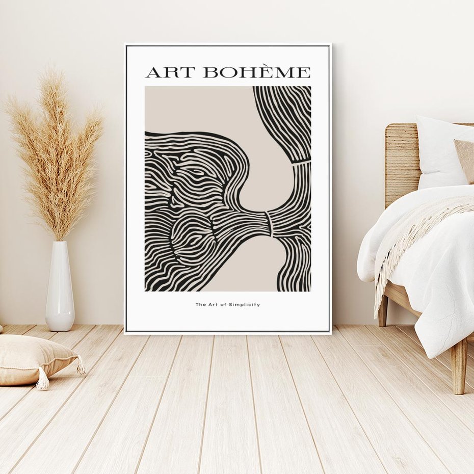 Obraz w ramie 50x70 - Wewnętrzne Zagadki Kształtów - sztuka minimalizmu, biało czarna rycina - rama biała