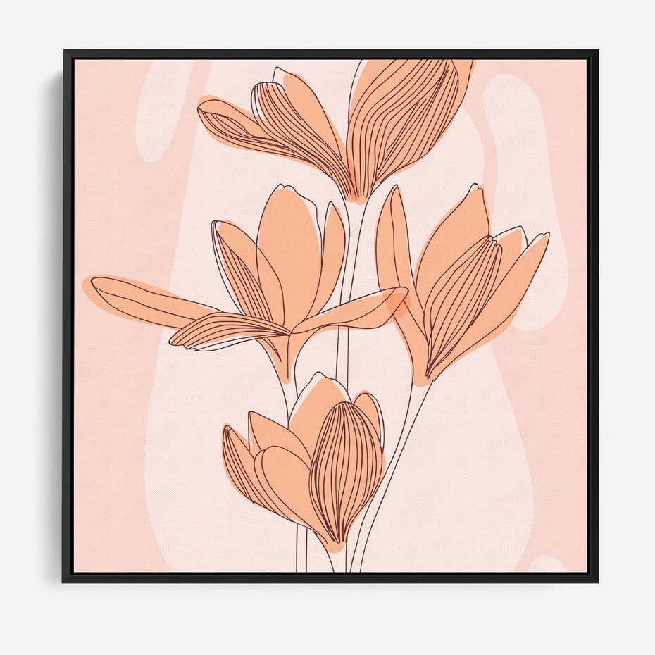 Obraz w ramie 50x50 - Przenikające Kształty - minimalistyczny plakat, pudrowe kwiaty - rama czarna