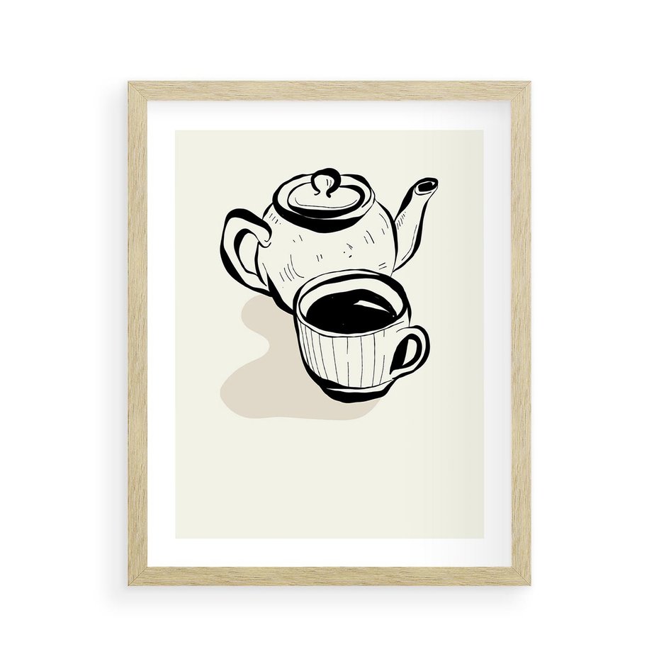 Plakat w ramie 40x50 - Kawa w Minimalistycznym Szkicu - grafika, szkic - rama drewno