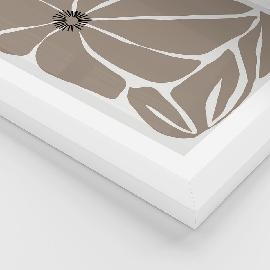 Plakat w ramie 40x50 - Złudne Zmysły - abstrakcyjny kwiat, beże i brązy - rama biała