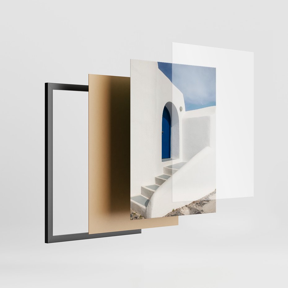 Zestaw obrazy w ramie 40x50 galeria - Santorini, morze, białe, domki - rama czarna