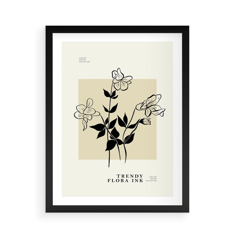 Plakat w ramie 50x70 - Malowane szkicowe tęsknoty - kwiaty, typografia - rama czarna