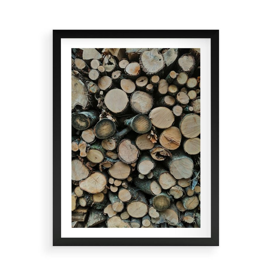 Plakat w ramie 50x70 - Bliskość Natury - drewno, las - rama czarna