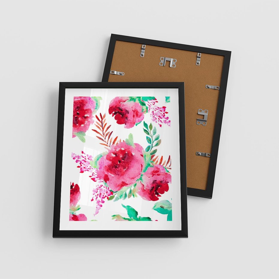 Plakat w ramie 40x50 - Delikatna Akwarela - kwiaty, akwarela - rama czarna