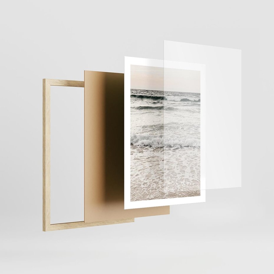 Plakat w ramie 50x70 - Szarość Morza - morze, fale - rama drewno