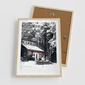 Plakat w ramie 50x70 - Zimowy Urok Drewnianego Domku - zima, drewniany domek - rama drewno
