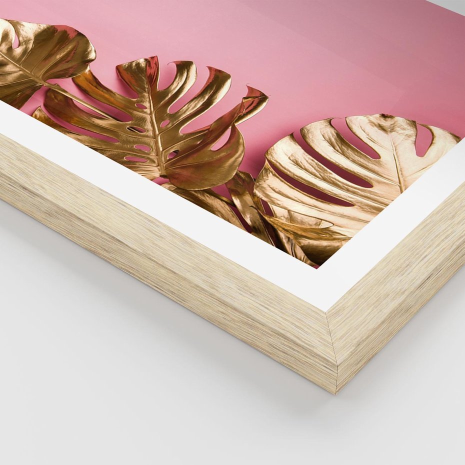 Plakat w ramie 30x40 - Luksusowa Elegancja - złote, liście - rama drewno