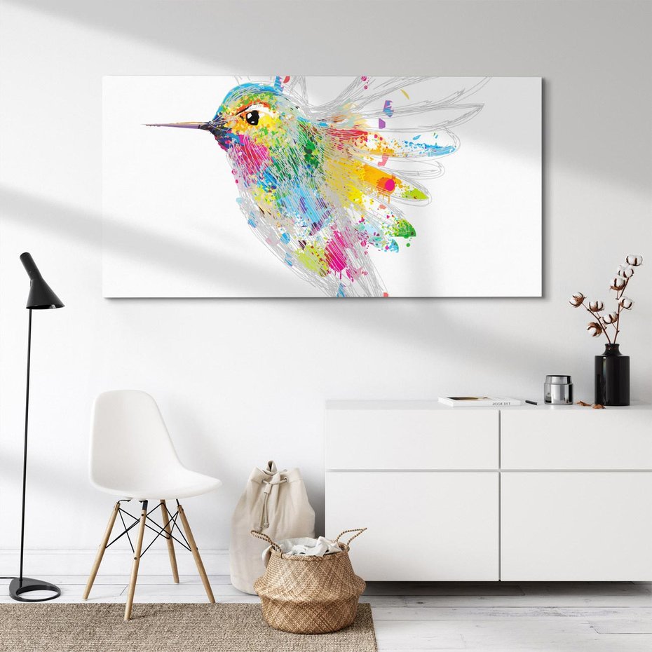 Obraz na płótnie 140x70 - Koliber w akwareli - akwarela, koliber