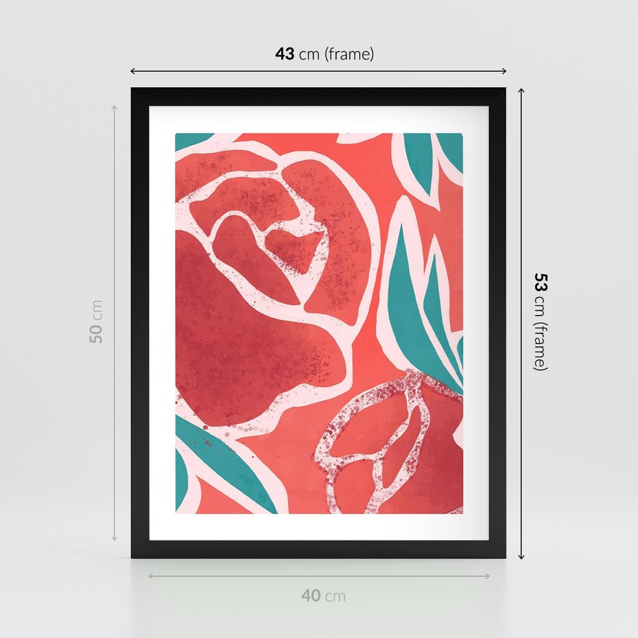 Plakat w ramie 40x50 - Rozkwitające Kształty - nowoczesny plakat, abstrakcyjne róże - rama czarna