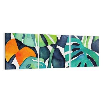 Obraz na płótnie 120x40 - Tropikalne Pragnienia - akwarela, liście tropikalne