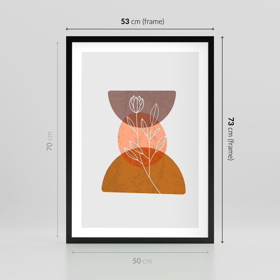 Plakat w ramie 50x70 - Kwiatowa Akwarela - akwarelowe kształty, brąz - rama czarna