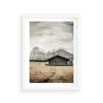 Plakat w ramie 30x40 - Surowa Przestrzeń i Górski Ustronny Azyl - chatka w górach, góry - rama biała