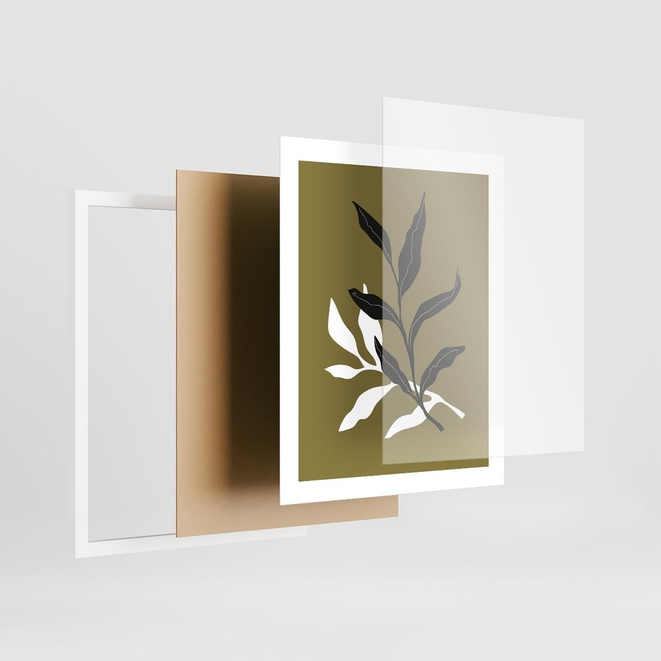 Plakat w ramie 40x50 - Wewnętrzne Odsłony - liście, gałązki - rama biała