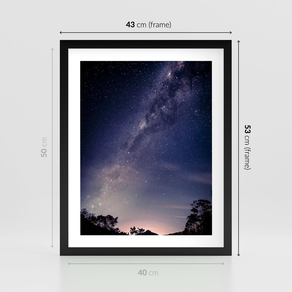 Plakat w ramie 40x50 - Gwiaździste Ujęcie - gwiaździste niebo, noc - rama czarna