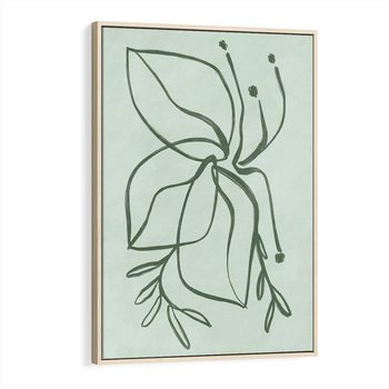 Obraz w ramie 70x100 - Energetyczne Odrodzenie Natury - abstrakcyjne delikatne zielone linie, podobne do gałęzi kwiatów - rama drewno