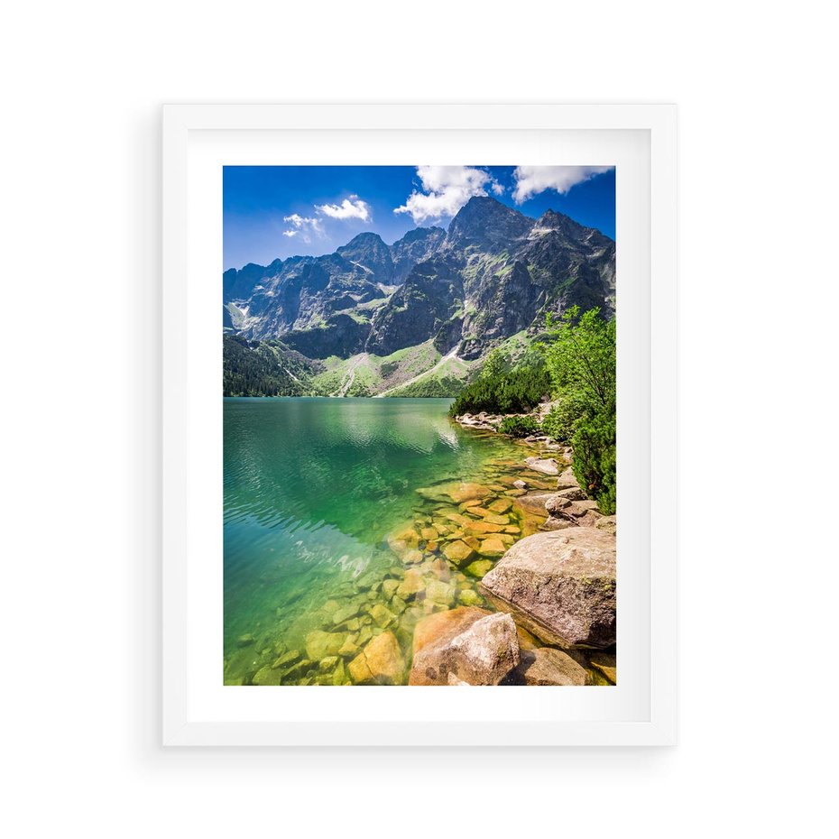 Plakat w ramie 40x50 - Mistyczne Połączenie - jezioro, góry - rama biała