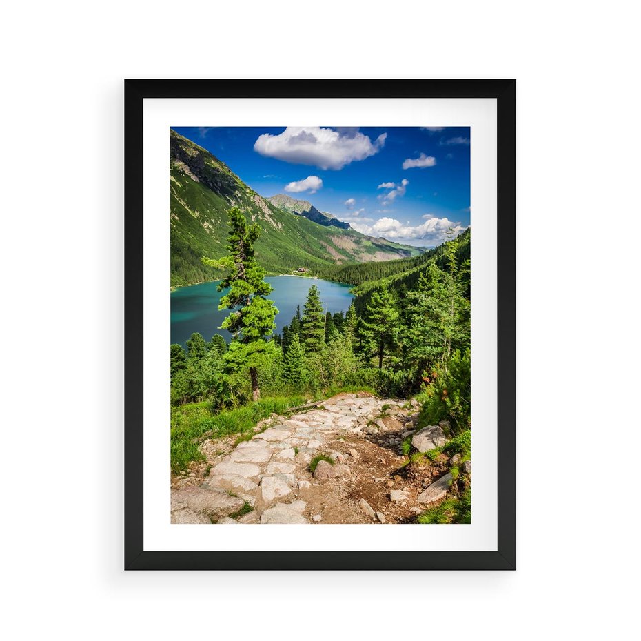 Plakat w ramie 40x50 - Jezioro górskie: harmonia natury - jezioro, góry - rama czarna