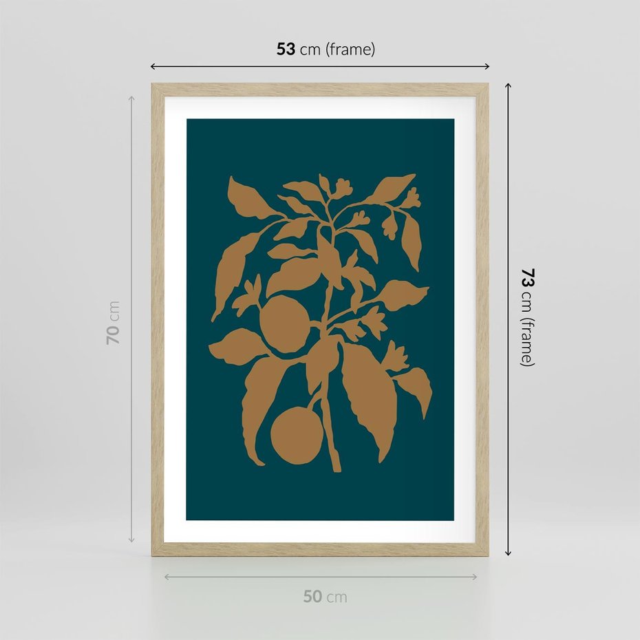 Plakat w ramie 50x70 - Boho Ekspresja Emocji - abstrakcyjna boho grafika, ciemne zielone tłó - rama drewno