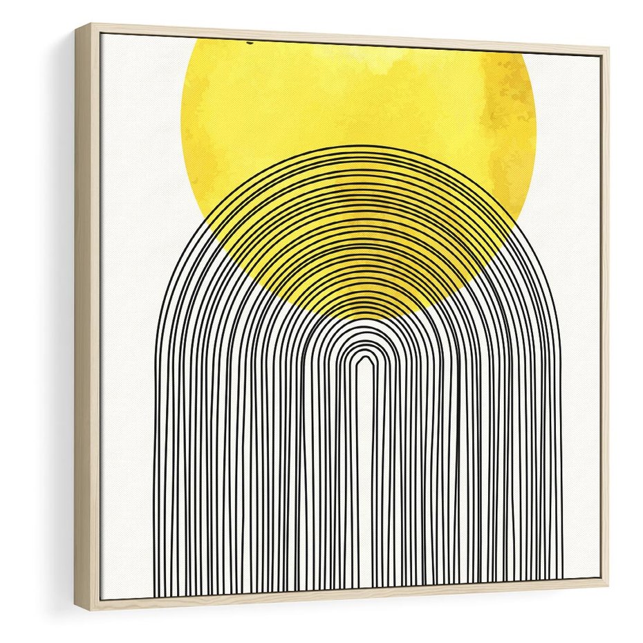 Obraz w ramie 50x50 - Słoneczne Odbicia - geometria, żółte koło - rama drewno