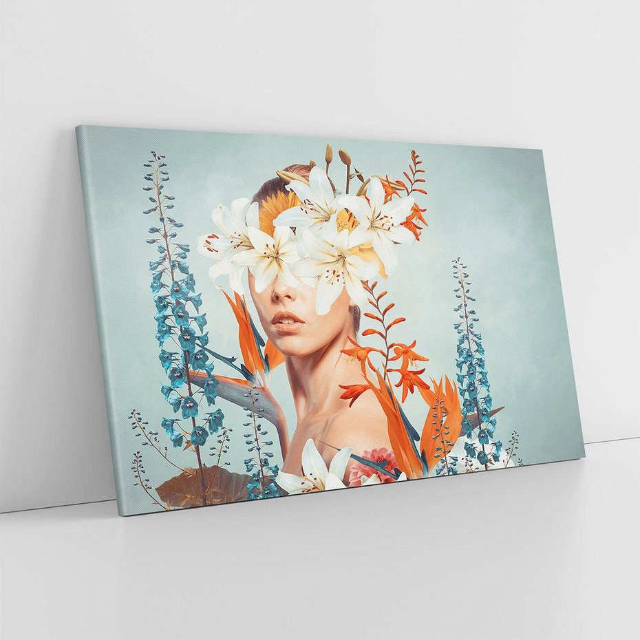 Obraz na płótnie 120x80 - Kwiatowa Enklawa Uroku - kolaż, nierealna kompozycja