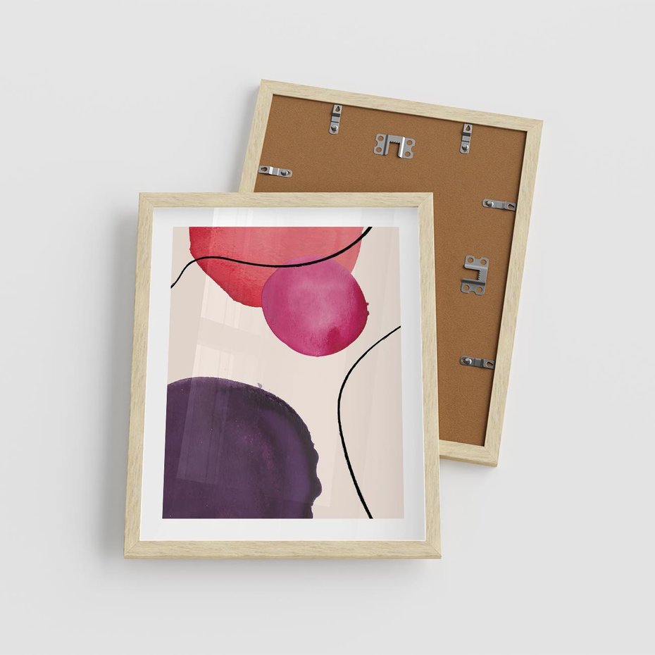 Plakat w ramie 40x50 - Kolorowe Impresje - abstrakcyjne akwarelowe plamy, nieregularne linie - rama drewno