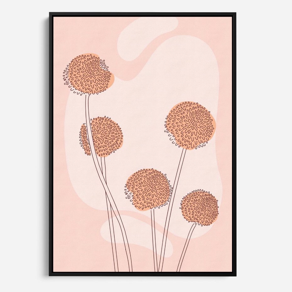 Obraz w ramie 70x100 - Rozkwitające Emocje - minimalistyczny plakat, pudrowe kwiaty - rama czarna