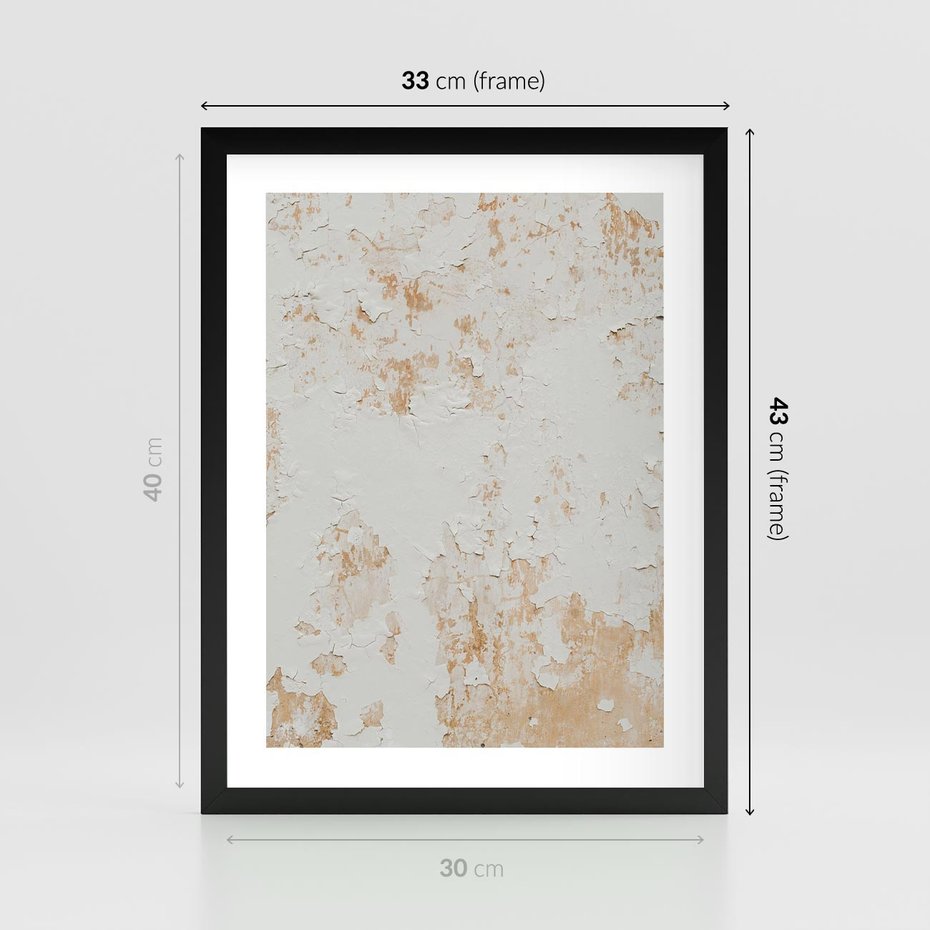 Plakat w ramie 30x40 - Beżowa Ściana z Łuszczącą Się Farbą - stara ściana, beżowa - rama czarna