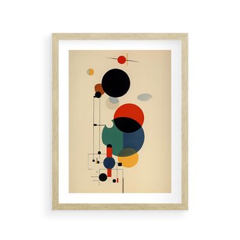 Plakat w ramie 30x40 - Migocące Impresje Odniesień - abstrakcyjna geometryczna kompozycja, koła linie - rama drewno