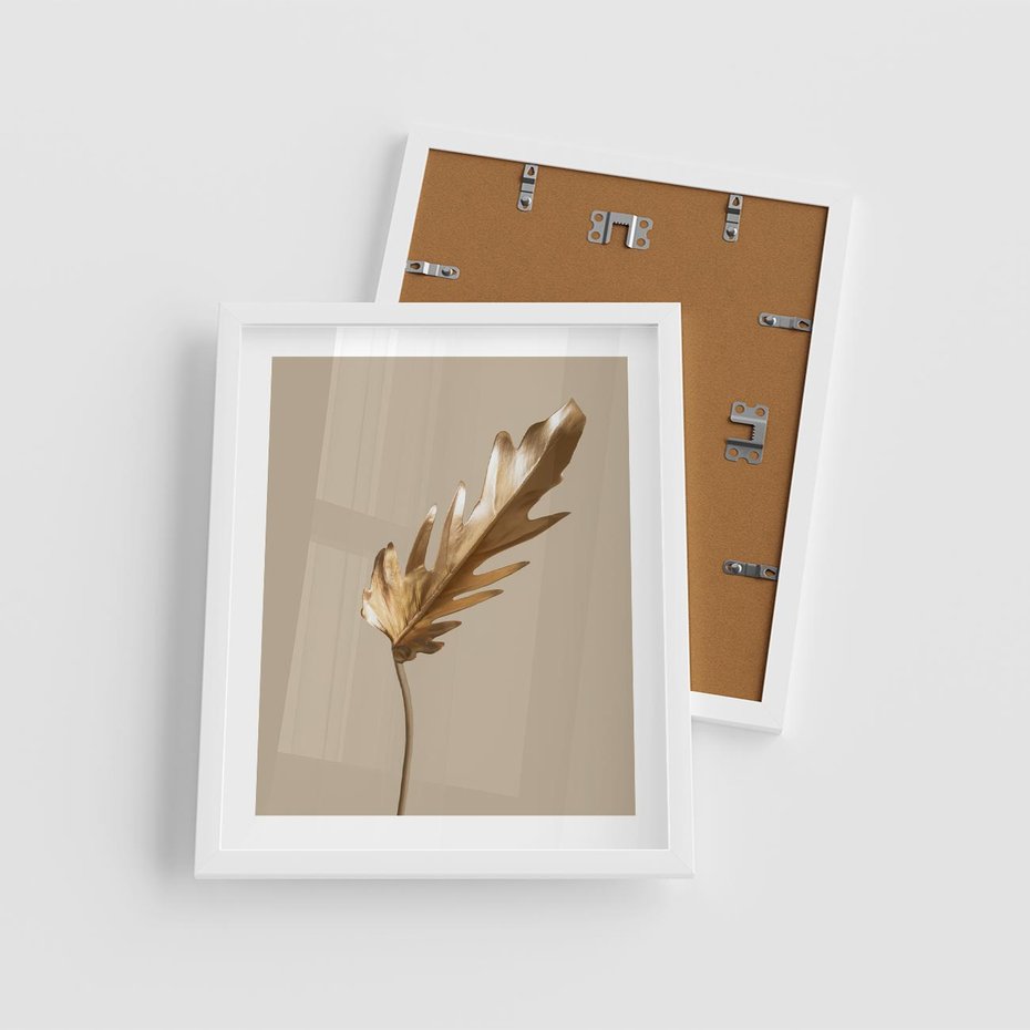 Plakat w ramie 40x50 - Piękno w Detalu - złoty, liść - rama biała