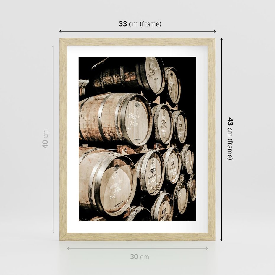 Plakat w ramie 30x40 - Tradycyjne Beczki - beczki, rustykalna fotografia - rama drewno