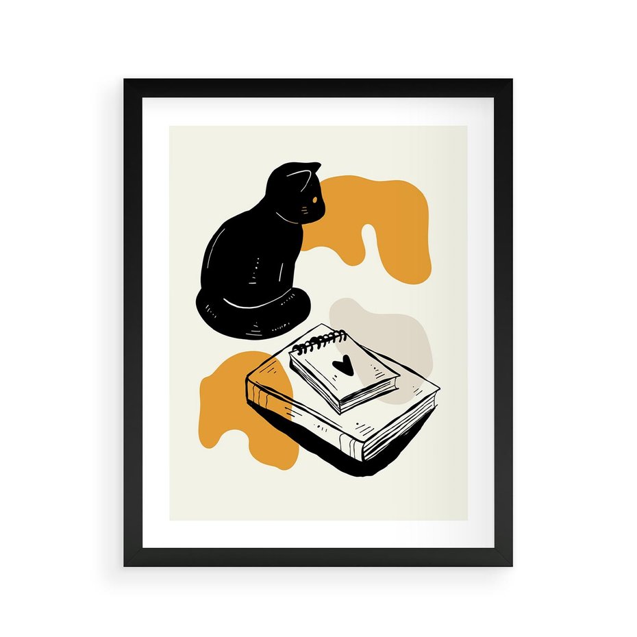 Plakat w ramie 40x50 - Nowoczesny Kot - grafika, kot - rama czarna
