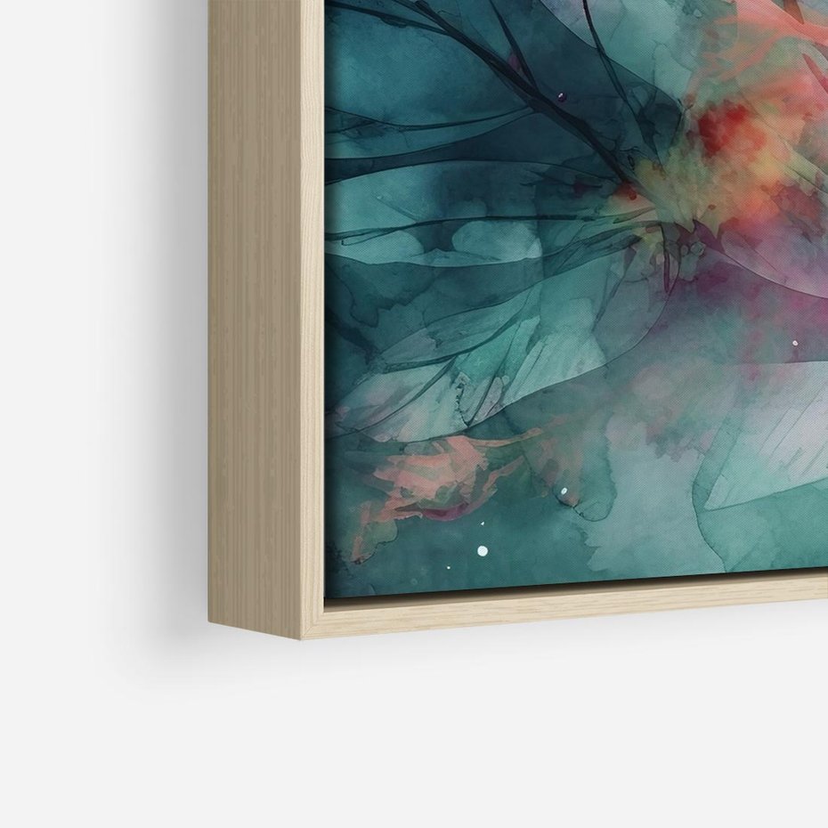 Obraz w ramie 50x50 - Subtelne Zielone - pastelowe zielone liście, róż - rama drewno