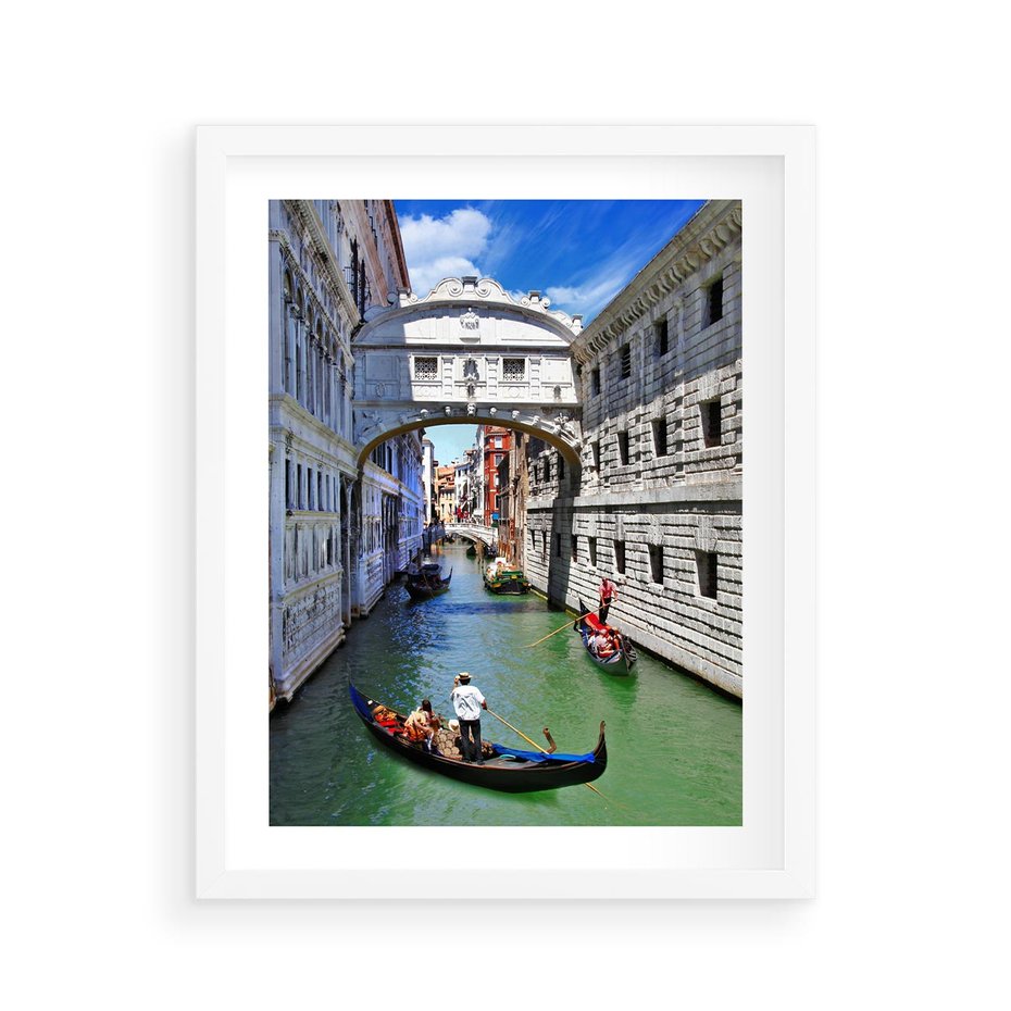 Plakat w ramie 40x50 - Romantyczna gondola w Wenecji - Wenecja, gondola - rama biała