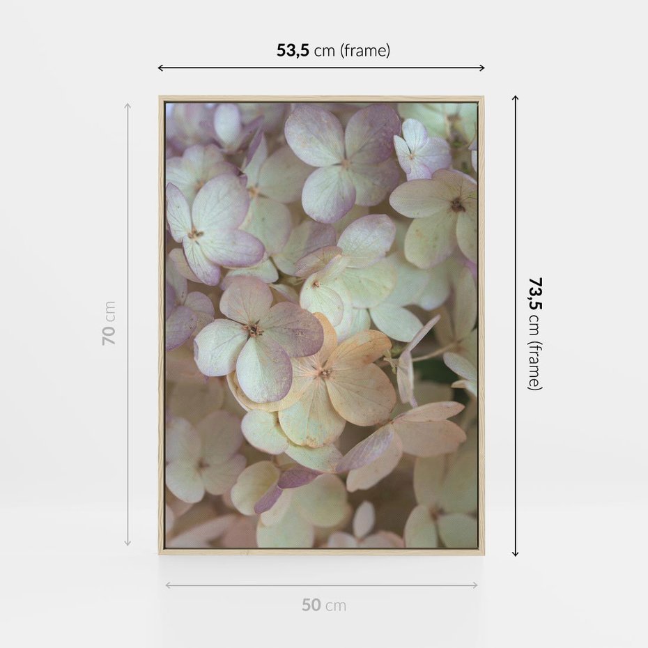 Obraz w ramie 50x70 - Kwiatowy taniec - kwiaty, hortensje - rama drewno