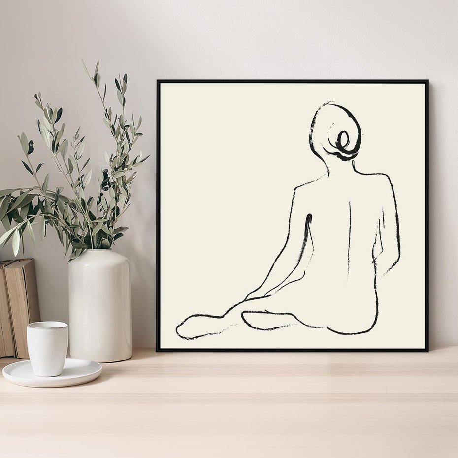 Obraz w ramie 50x50 - Akt w Minimalizmie - kobieta akt, minimalizm - rama czarna